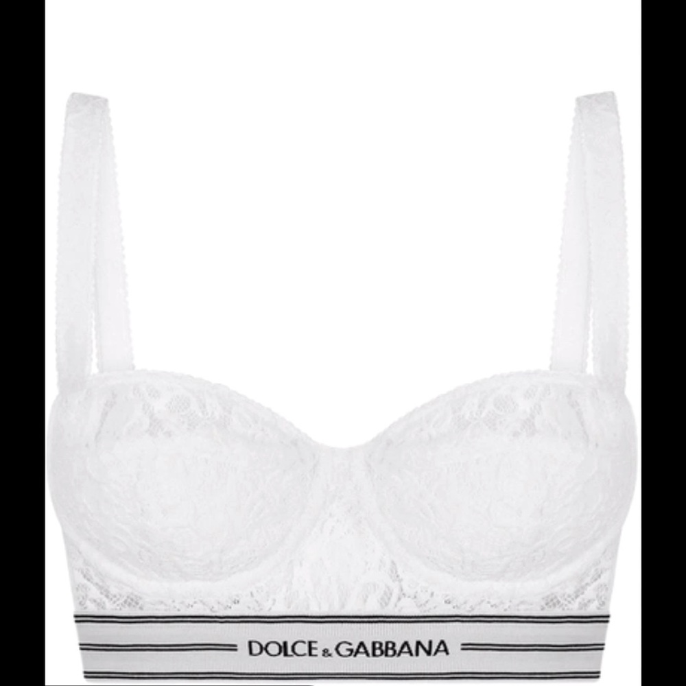 Dolce & Gabbana White Lace Balconette Bra with Branded Elastic